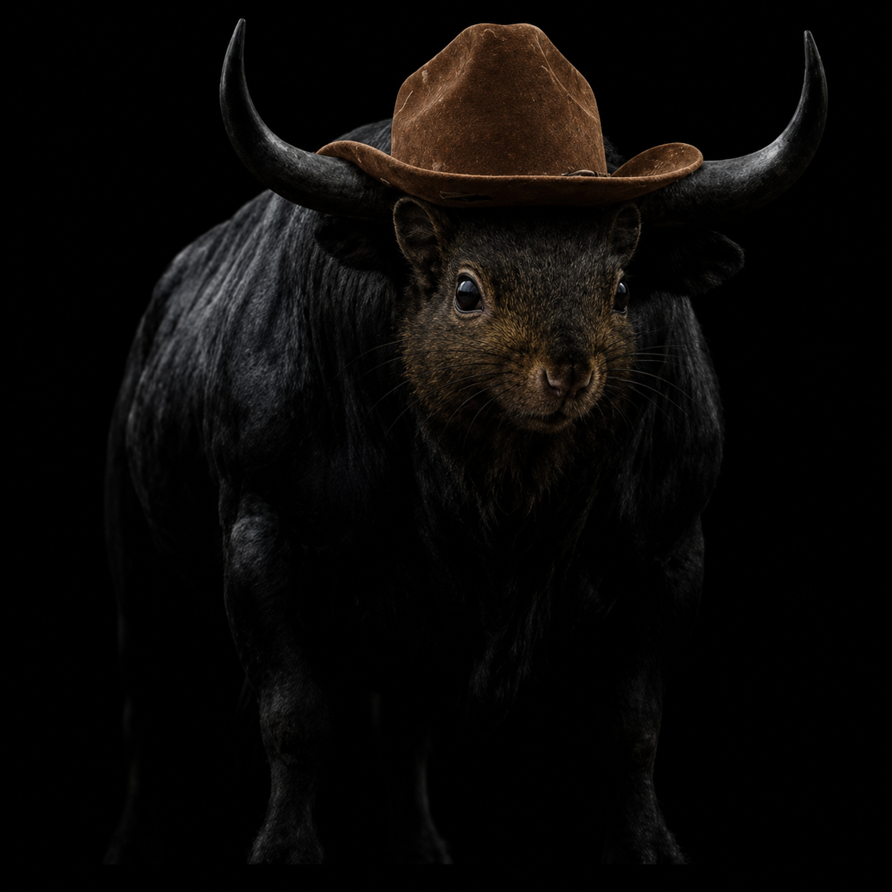Bnut The Bull — a black bull with a squirrel face wearing a cowboy hat